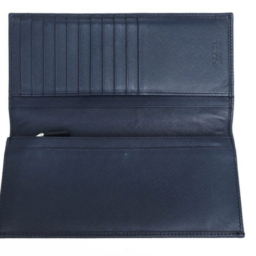 Prada Long Wallet Men Leather Navy Blue 2 Mv836 Portafverticale - Picture 5 of 8